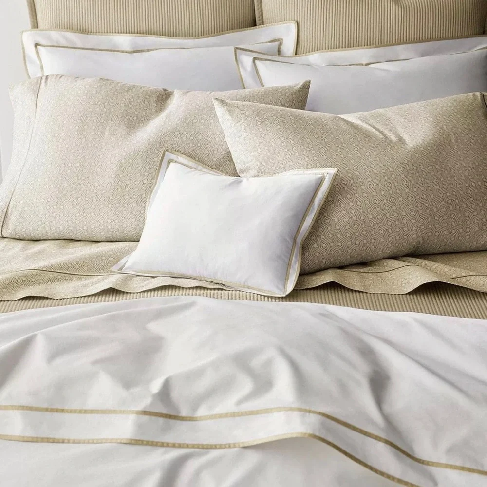 New! Lauren RalphLauren Spencer Sateen Queen Duvet+2 Pillowcases White/Wheat🤍